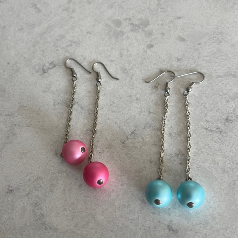 Set of two silver earrings Barbie pink and mermaid blue